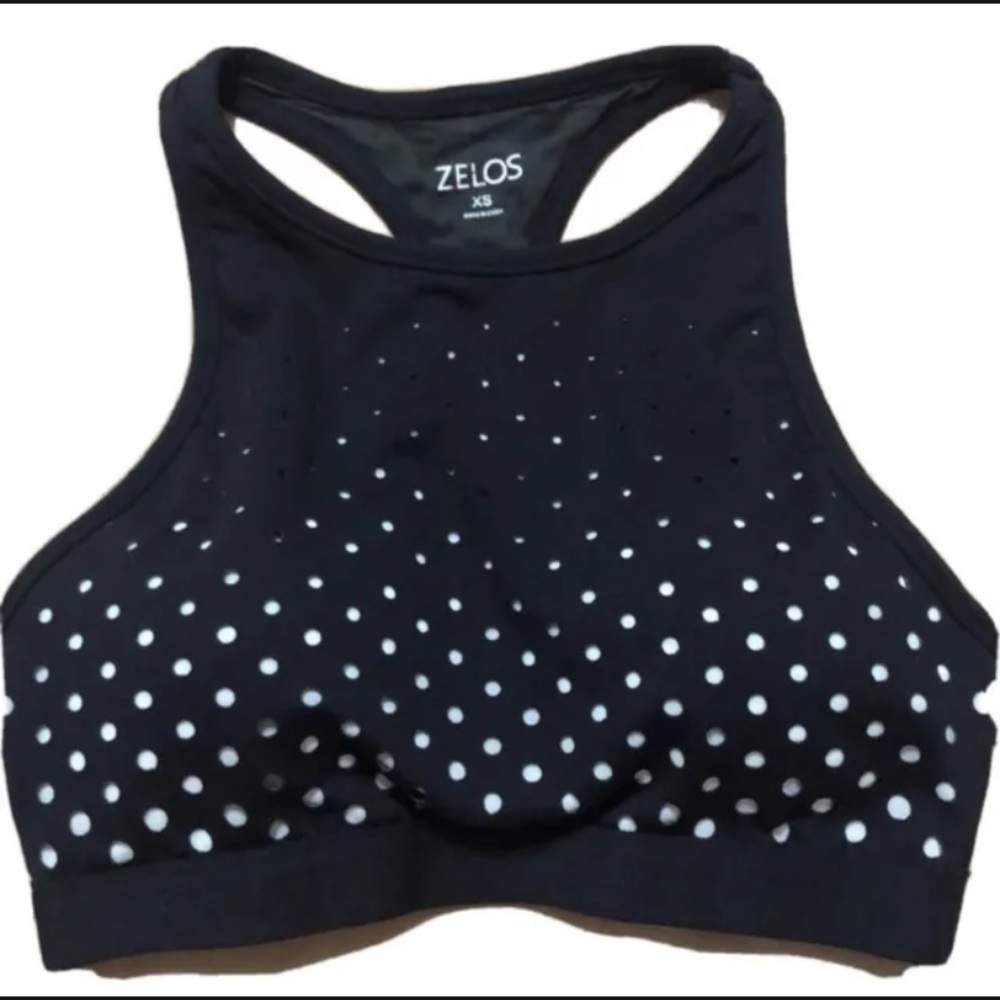 Zelos XS Black Sports Bra Top Black White Laser Cut Size XS